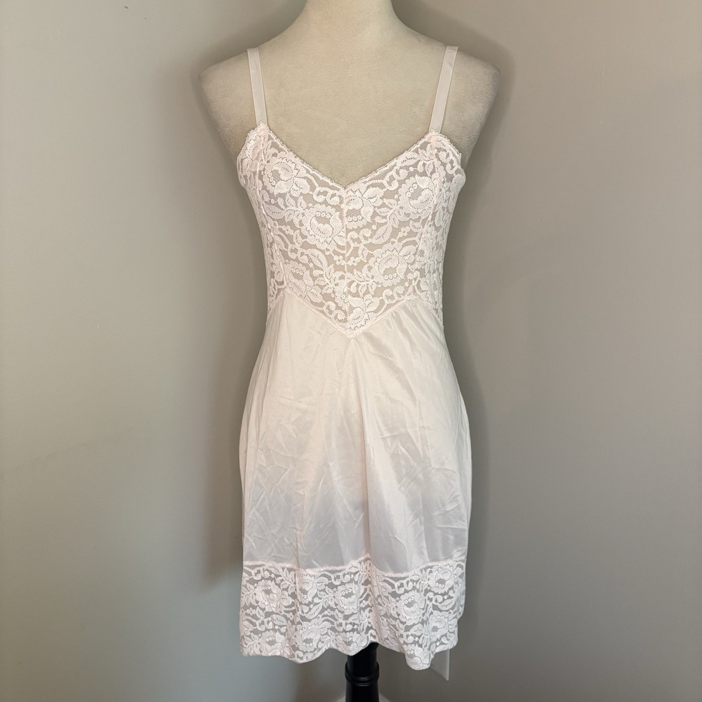 VTG Aristocraft 60s Pink Sheer Lace Trimmed Slip Dress Lingerie 34 US Union Made